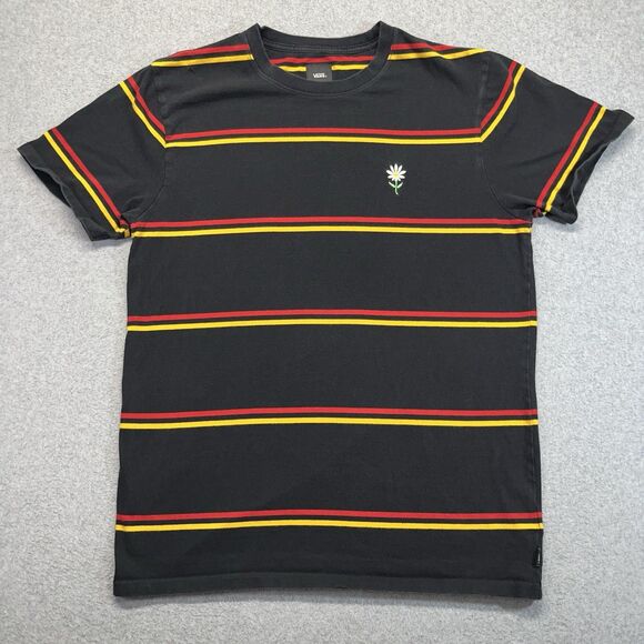 Vans Sunflower Stripe T-Shirt Womens Large Black Red Yel Embroidered VN0A4PPNKCZ - Picture 1 of 15